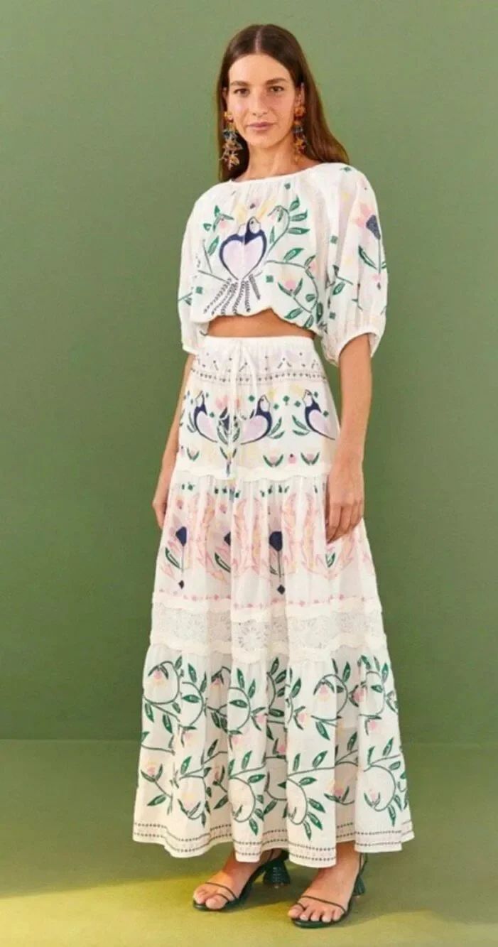 NWT Farm Rio Summer Garden Embroidered Maxi Skirt Size Large - Picture 2 of 11